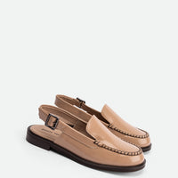 Alix Nude Brushed Leather Slingback Loafers - Angled Side View - POEVE Collection