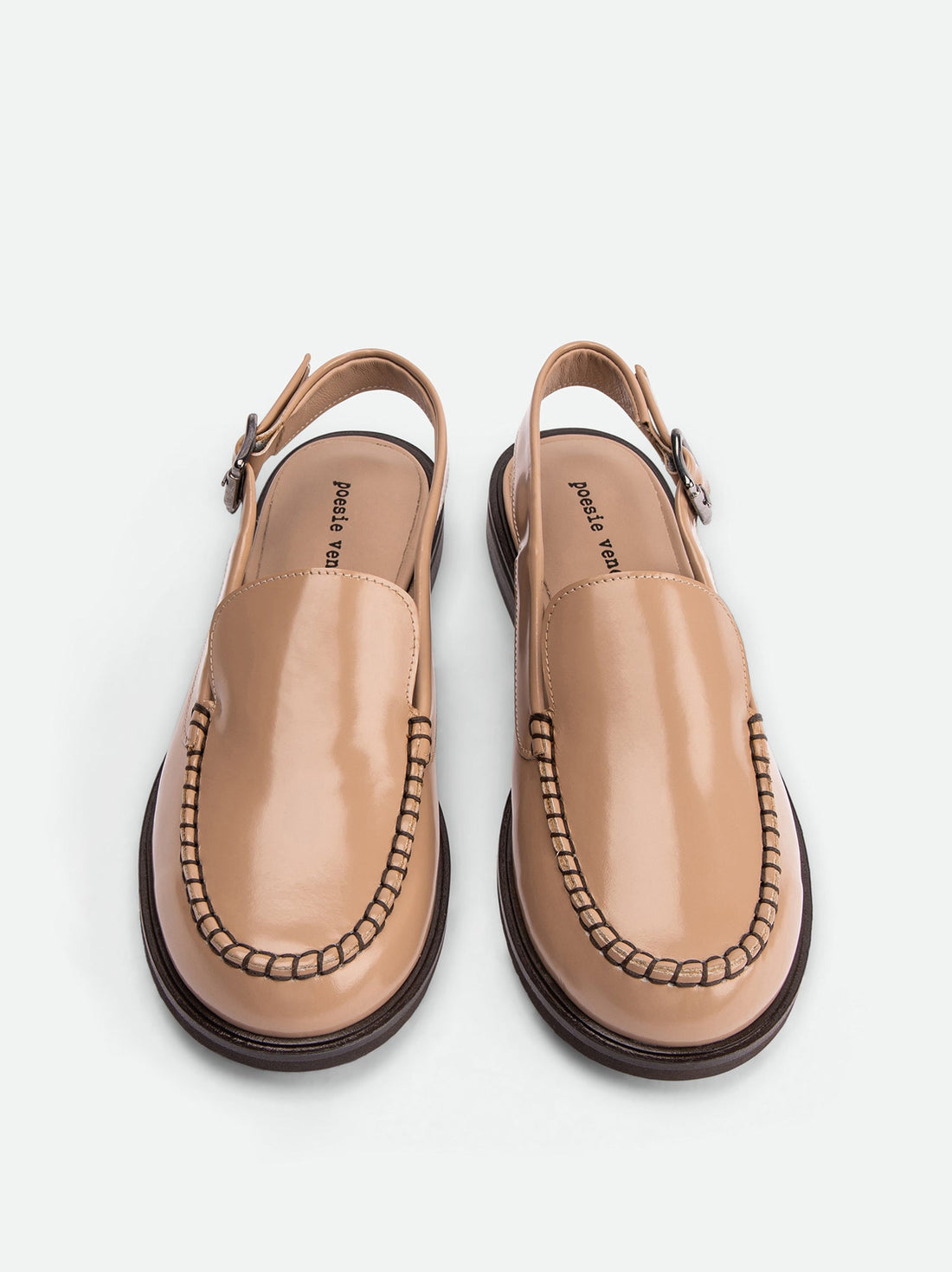 Alix Nude Brushed Leather Slingback Loafers - Top View - POEVE Collection