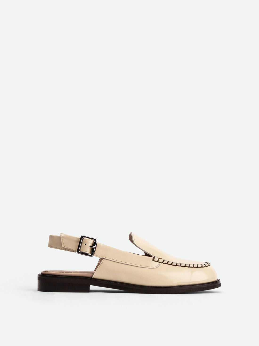Alix Limestone Brushed Leather Slingback Loafers - Side View - POEVE Collection
