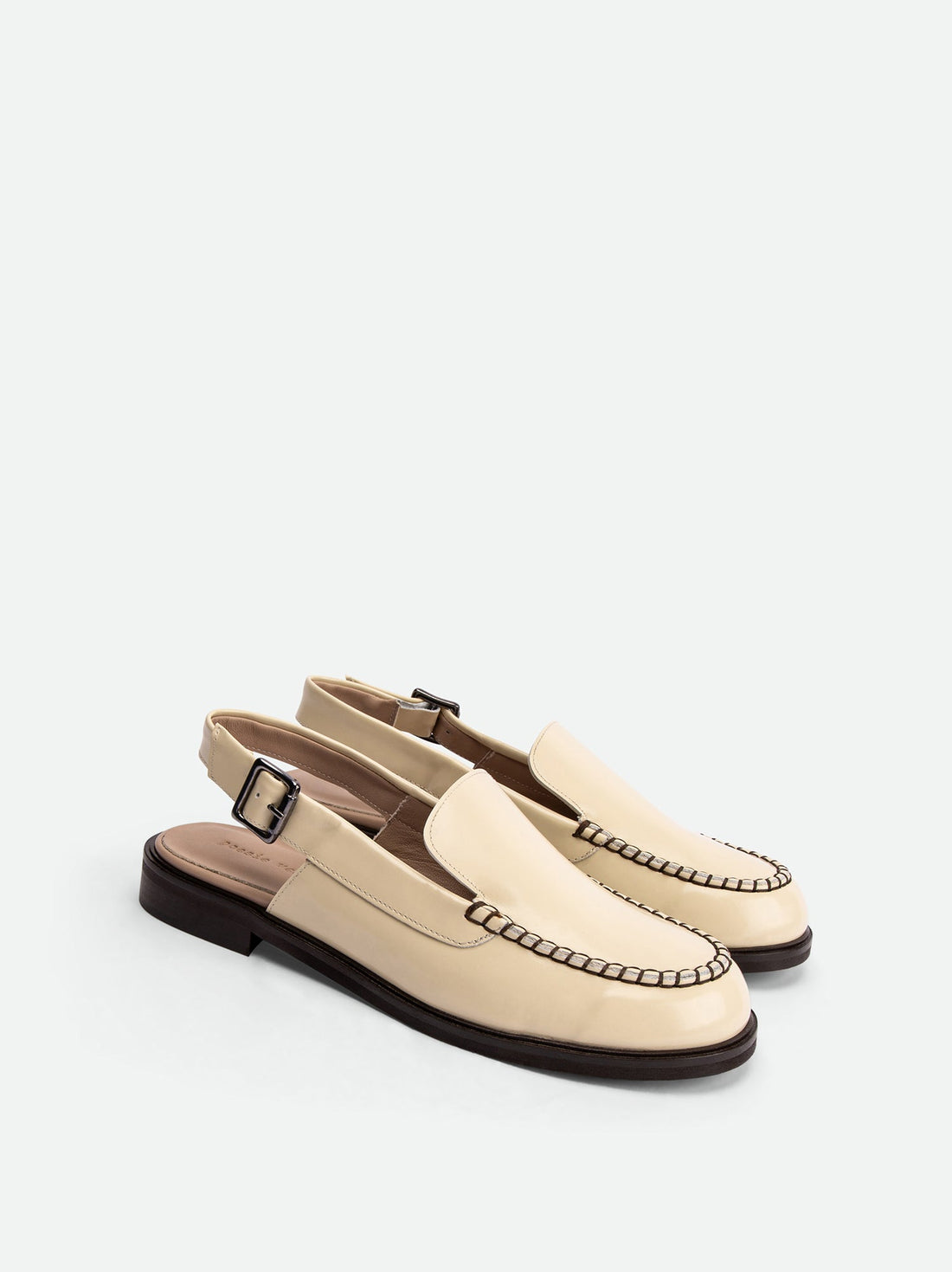 Alix Limestone Brushed Leather Slingback Loafers - Angled Side View - POEVE Collection