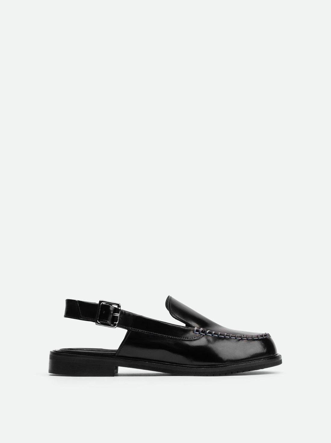 Alix Black Brushed Leather Slingback Loafers - Side View - POEVE Collection