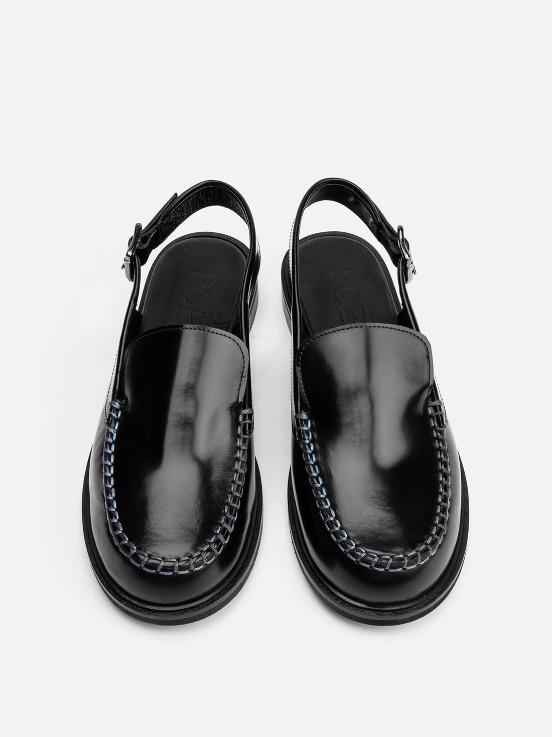 Alix Black Brushed Leather Slingback Loafers - Top View - POEVE Collection