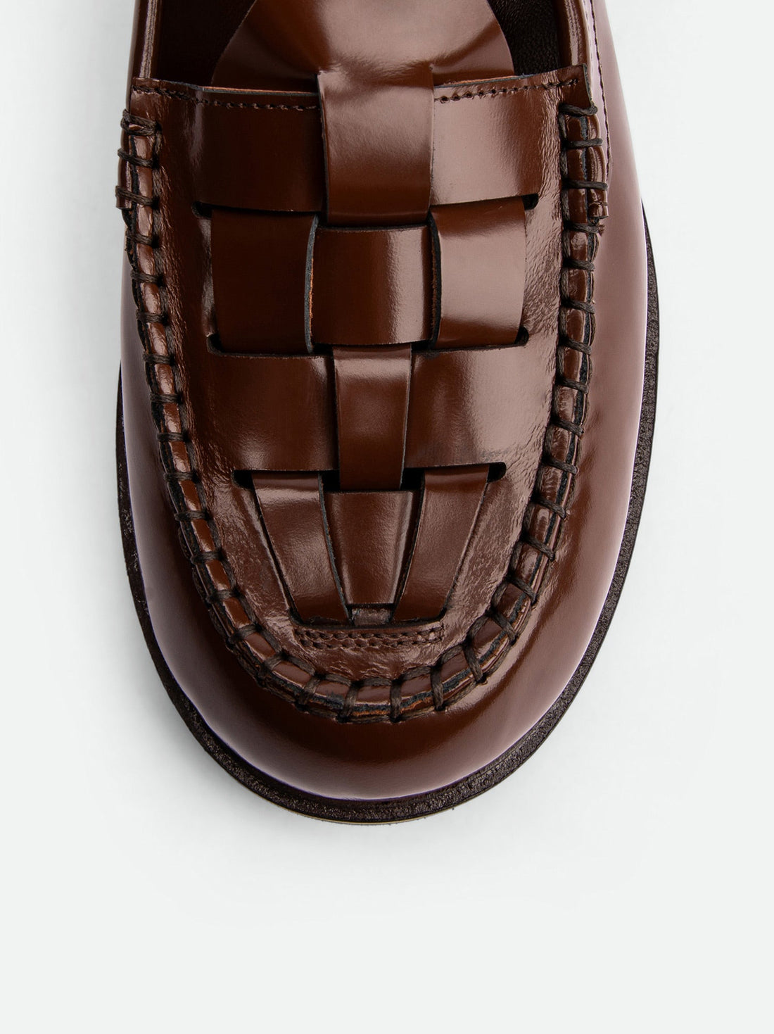 Frances Cognac Brushed Leather Loafers with Metal Buckles - Toe Close-up View - POEVE Collection