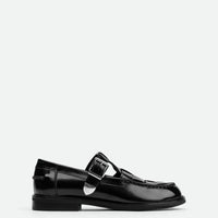 Frances Black Brushed Leather Loafers with Metal Buckles - Side View - POEVE Collection