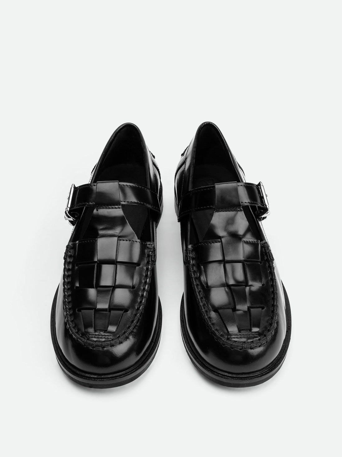 Frances Black Brushed Leather Loafers with Metal Buckles - Top View - POEVE Collection