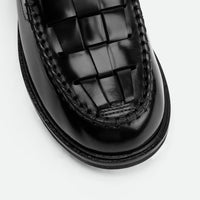 Frances Black Brushed Leather Loafers with Metal Buckles - Toe Close-up View - POEVE Collection