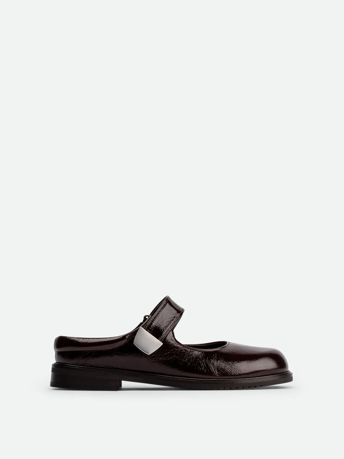 Maris Brown Crinkled Patent Leather Mules - Side View - POEVE Collection