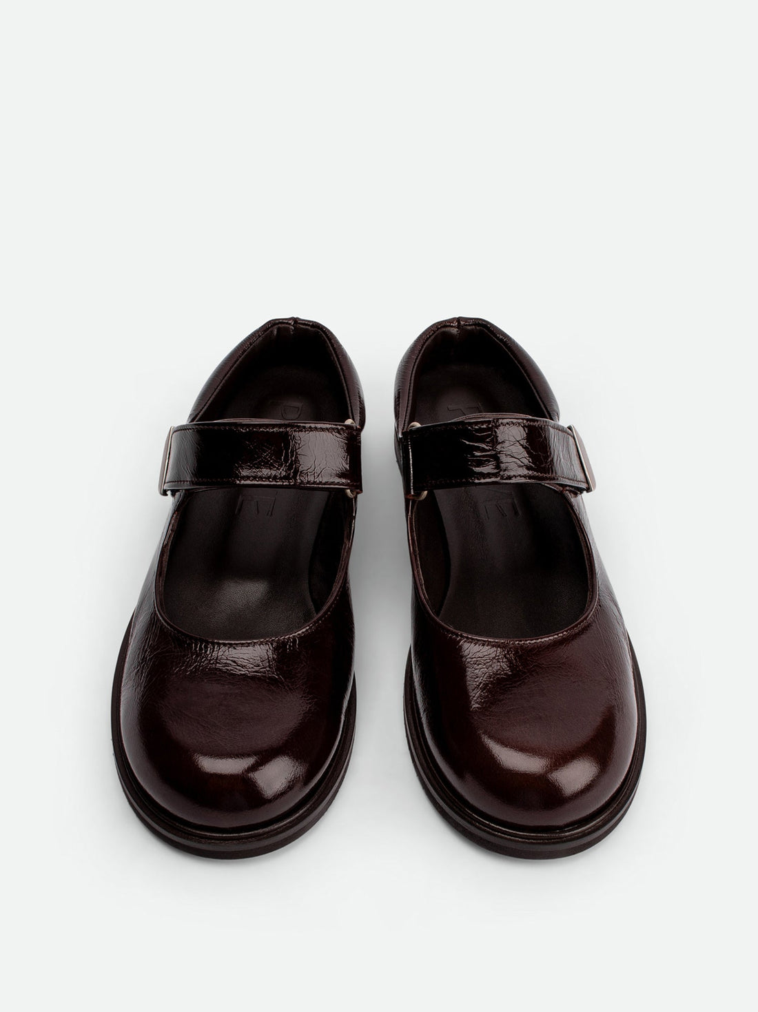 Maris Brown Crinkled Patent Leather Mules - Top View - POEVE Collection