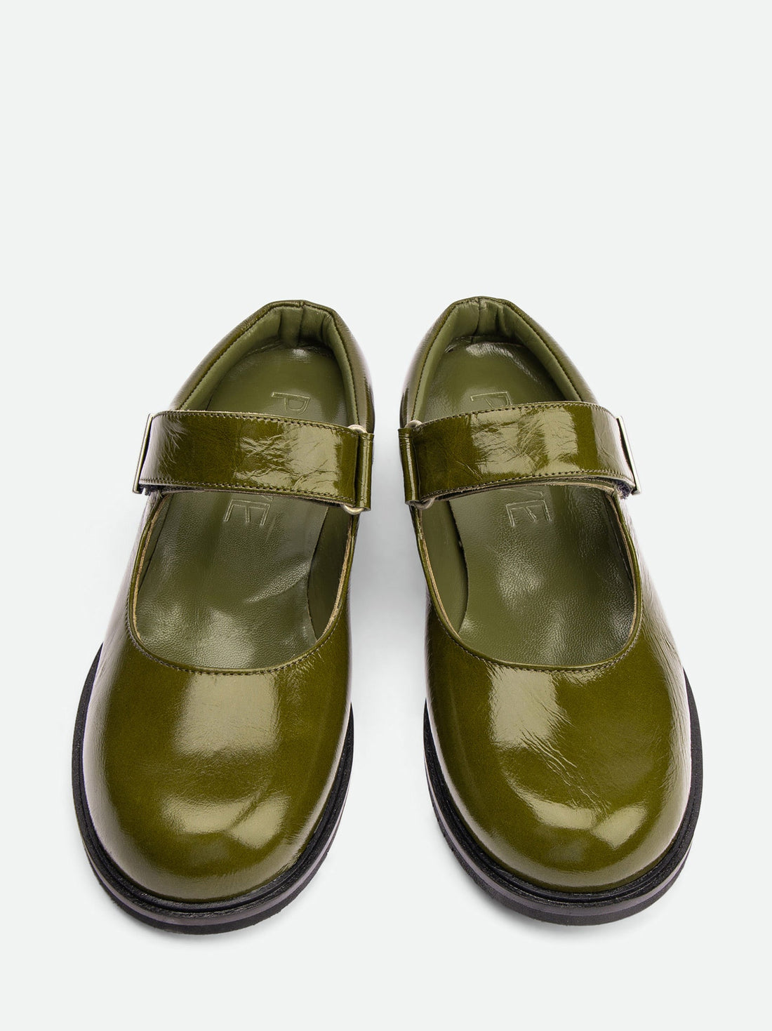 Maris Green Crinkled Patent Leather Mules - Top View - POEVE Collection