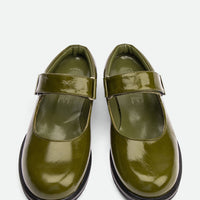 Maris Green Crinkled Patent Leather Mules - Top View - POEVE Collection