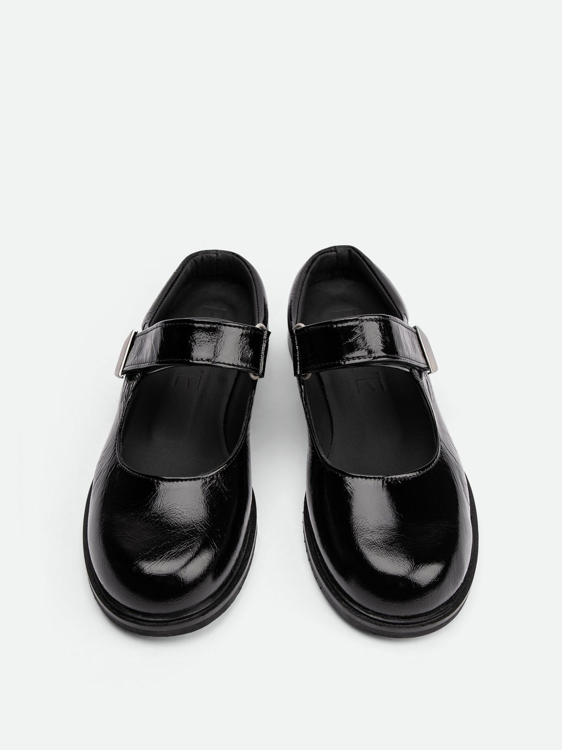 Maris Black Crinkled Patent Leather Mules - Top View - POEVE Collection