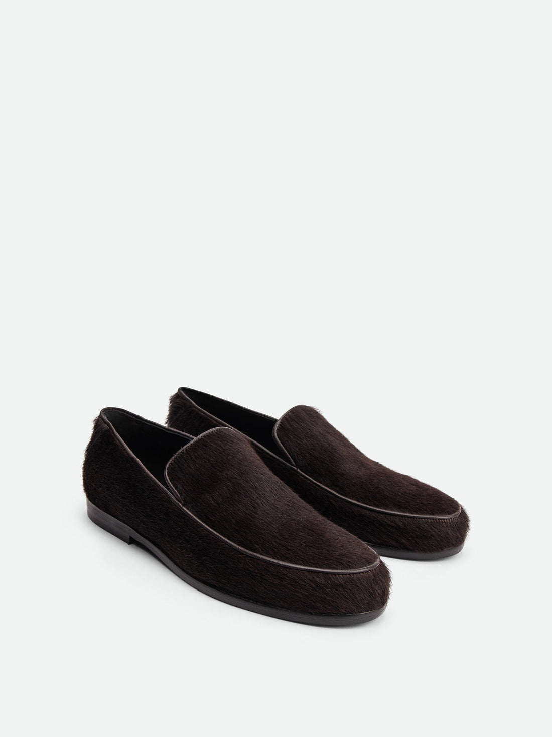 Nida Dark Brown Cavallino Leather Loafers – Angled View – POEVE Collection