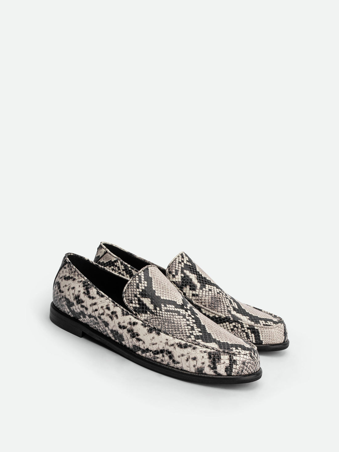 Nida Snake-embossed Leather Loafers - Angled Side View - POEVE Collection