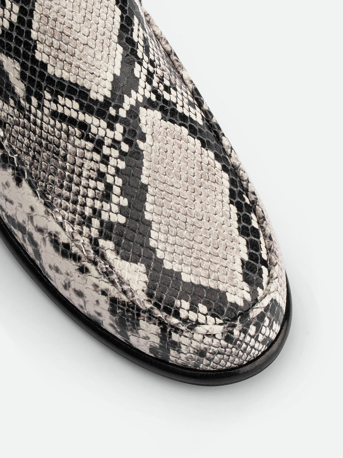 Nida Snake-embossed Leather Loafers - Toe Close-up View - POEVE Collection