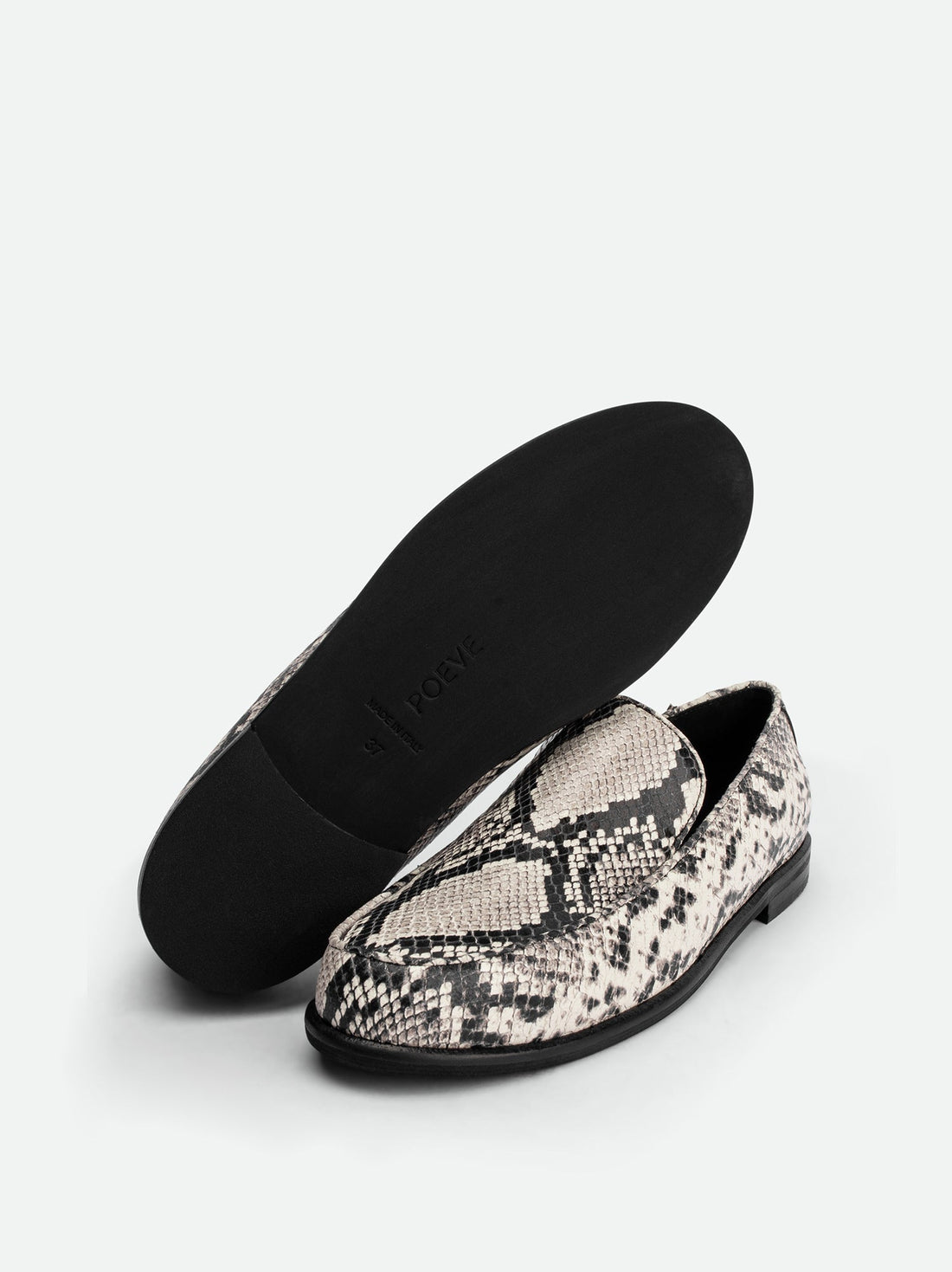 Nida Snake-embossed Leather Loafers - Sole View - POEVE Collection