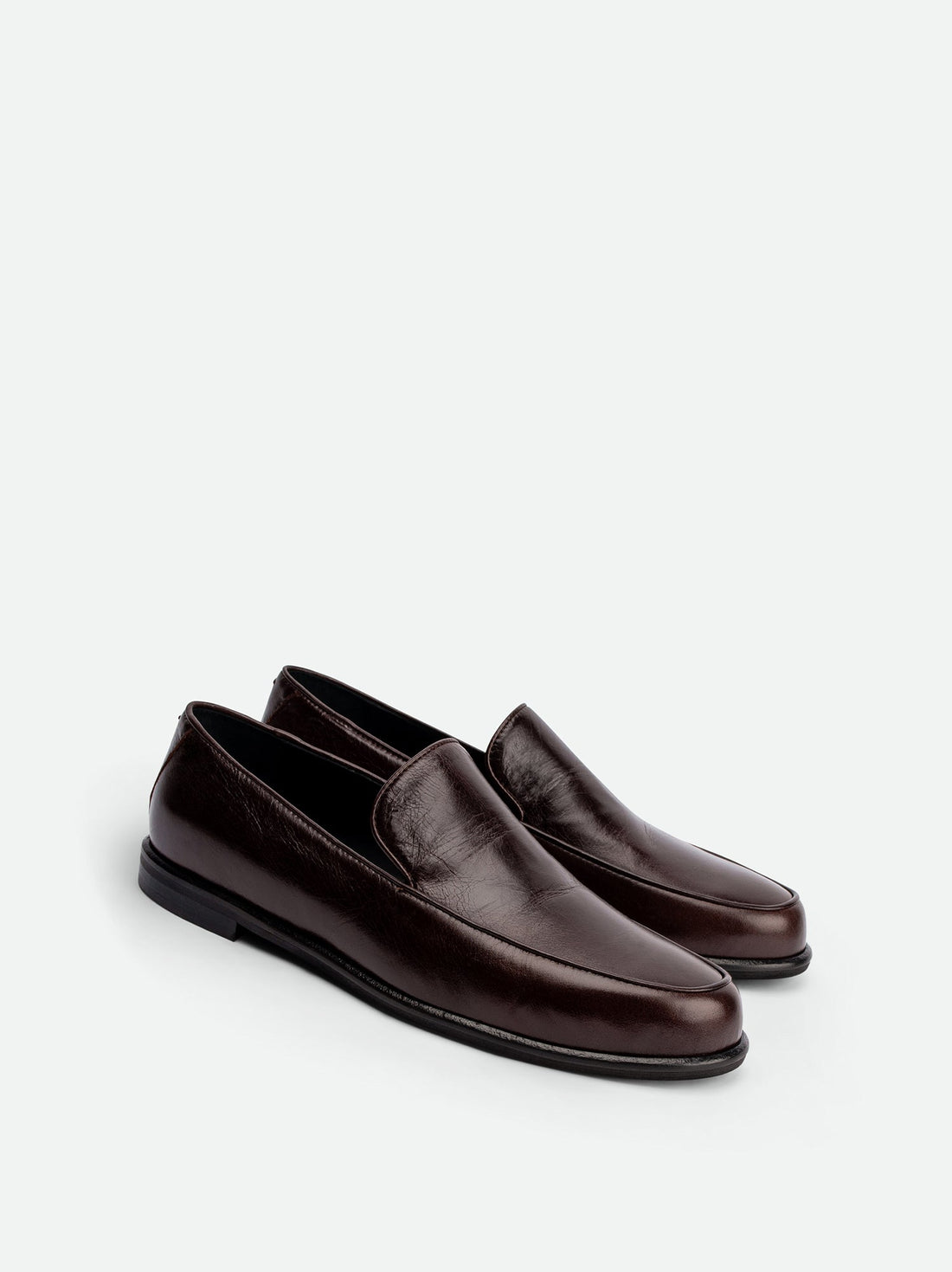 Nida Dark Brown Leather Loafers – Angled View – POEVE Collection