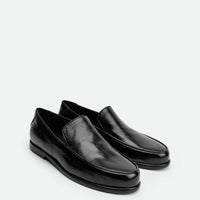 Nida Dark Brown Leather Loafers – Angled View – POEVE Collection