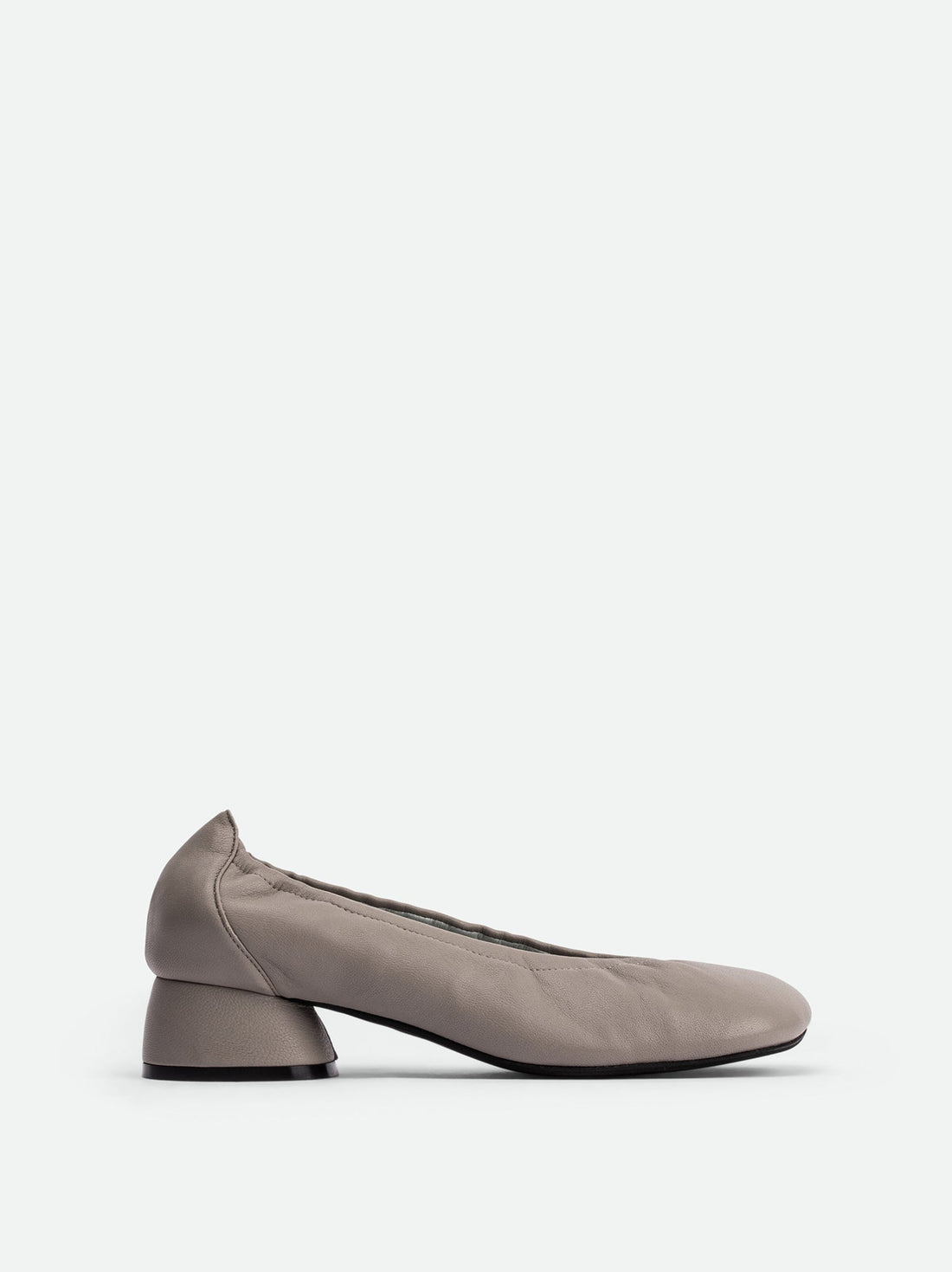Anna Grey Leather Heel Ballerinas - Side View - POEVE Collection