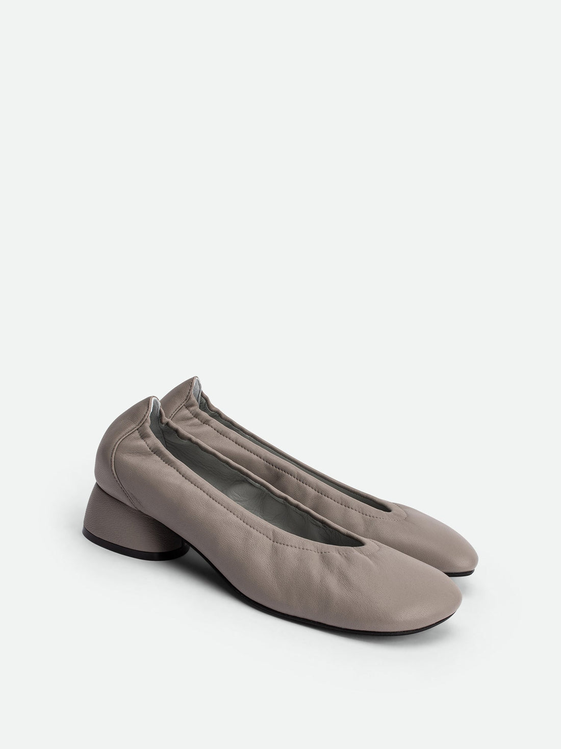Anna Grey Leather Heel Ballerinas - Angled Side View - POEVE Collection