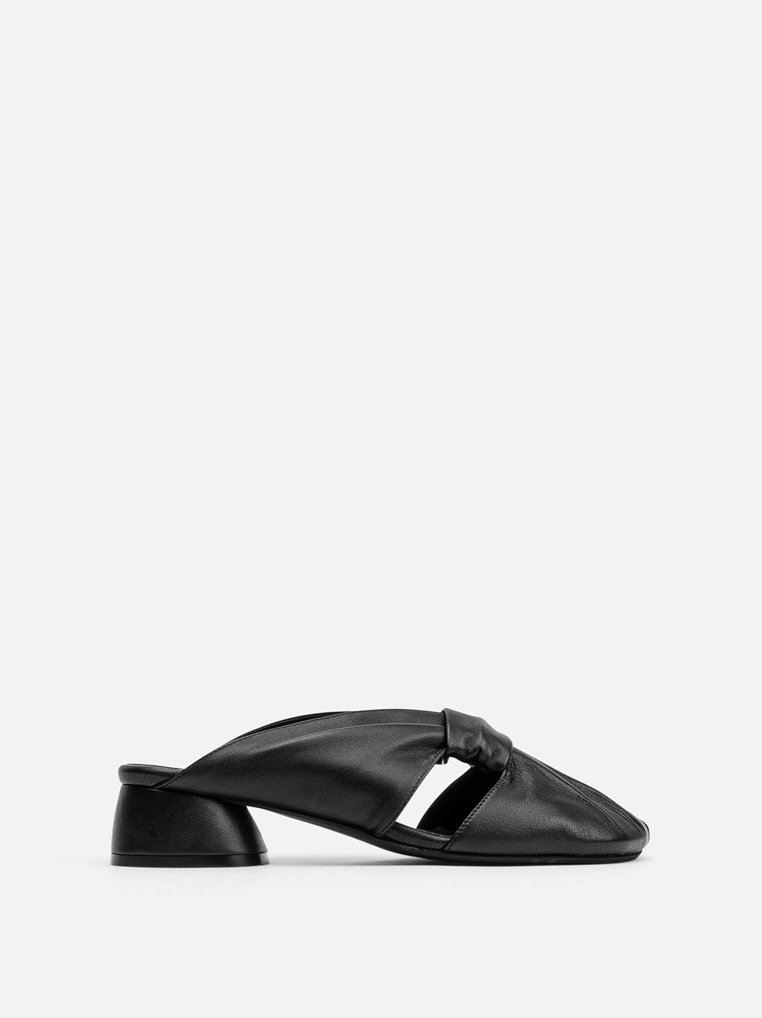 Maggie Black Leather Mules - Side View - POEVE Collection