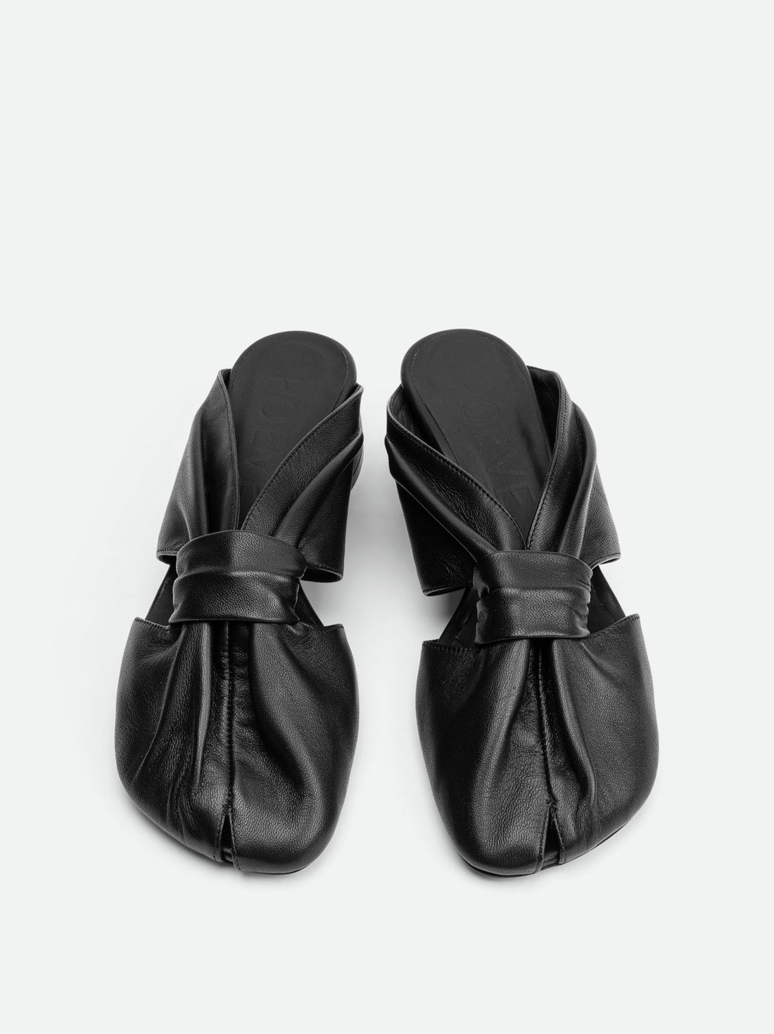 Maggie Black Leather Mules - Top View - POEVE Collection