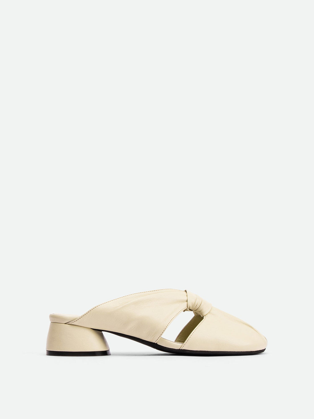 Maggie Beige Leather Mules - Side View - POEVE Collection