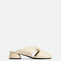 Maggie Beige Leather Mules - Side View - POEVE Collection