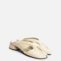 Maggie Beige Leather Mules - Angled Side View - POEVE Collection