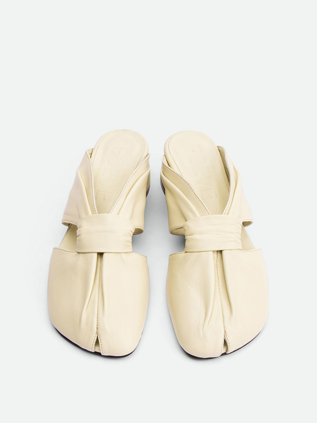 Maggie Beige Leather Mules - Top View - POEVE Collection