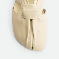 Maggie Beige Leather Mules - Toe Close-up View - POEVE Collection
