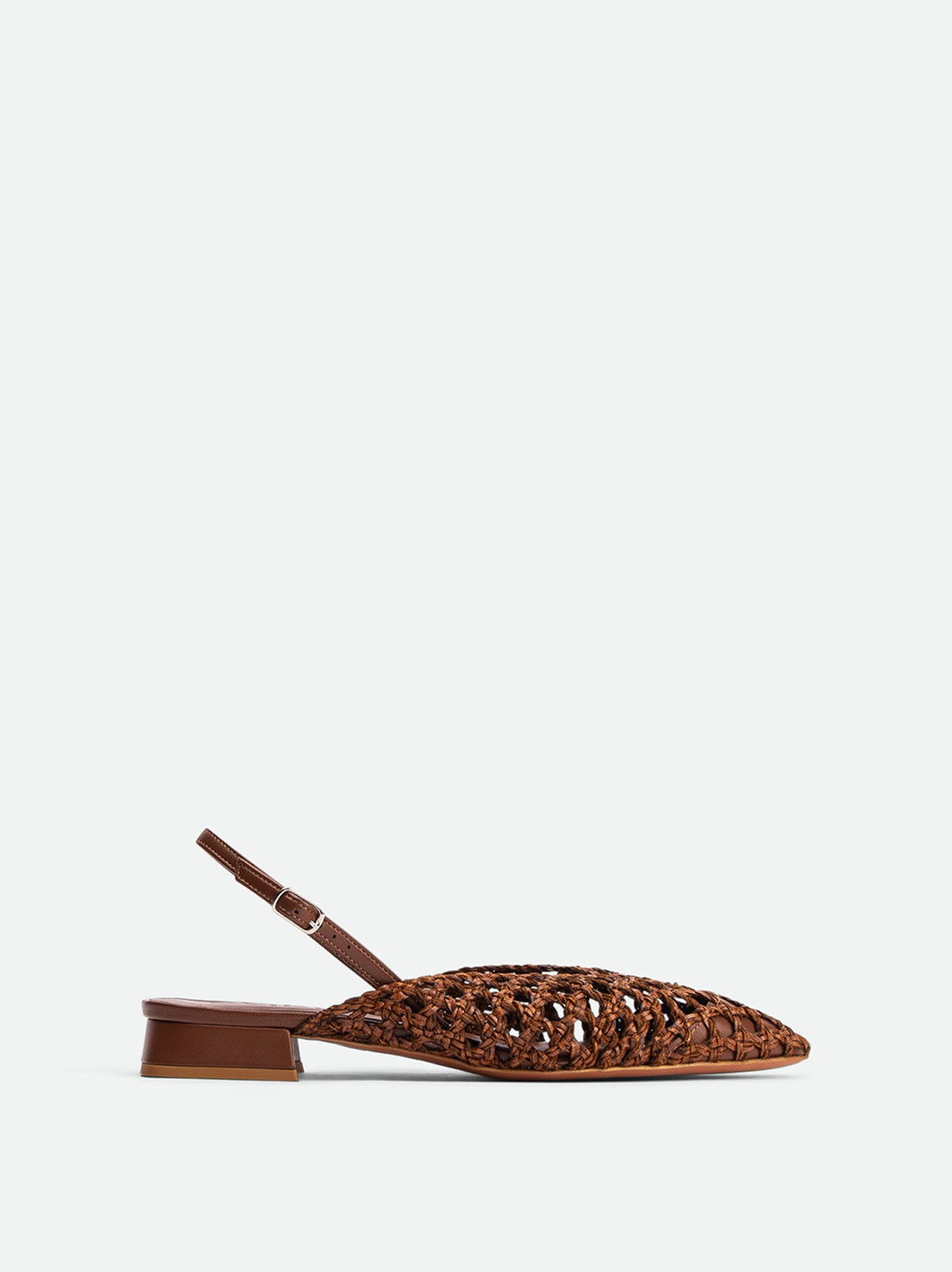 Fannie Brown Vegan Hand-Woven Leather Slingback Sandals - Side View - POEVE Collection