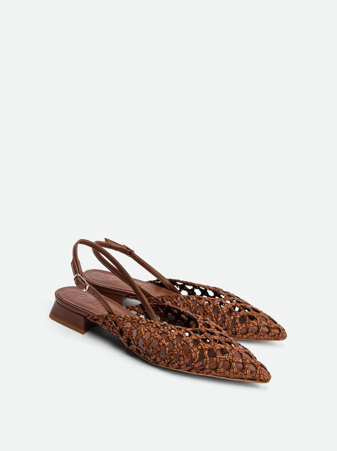 Fannie Brown Vegan Hand-Woven Leather Slingback Sandals - Angled Side View - POEVE Collection