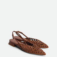 Fannie Brown Vegan Hand-Woven Leather Slingback Sandals - Angled Side View - POEVE Collection