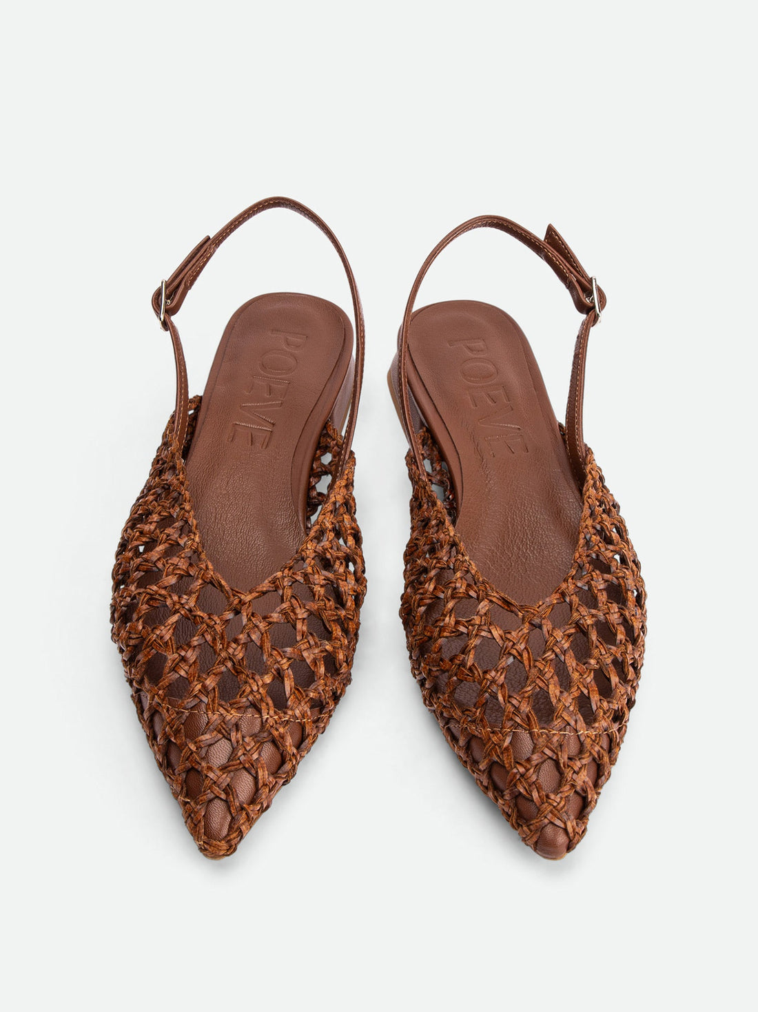 Fannie Brown Vegan Hand-Woven Leather Slingback Sandals - Top View - POEVE Collection