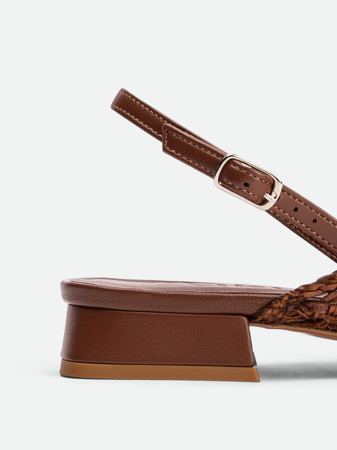 Fannie Brown Vegan Hand-Woven Leather Slingback Sandals - Heel Close-up View - POEVE Collection