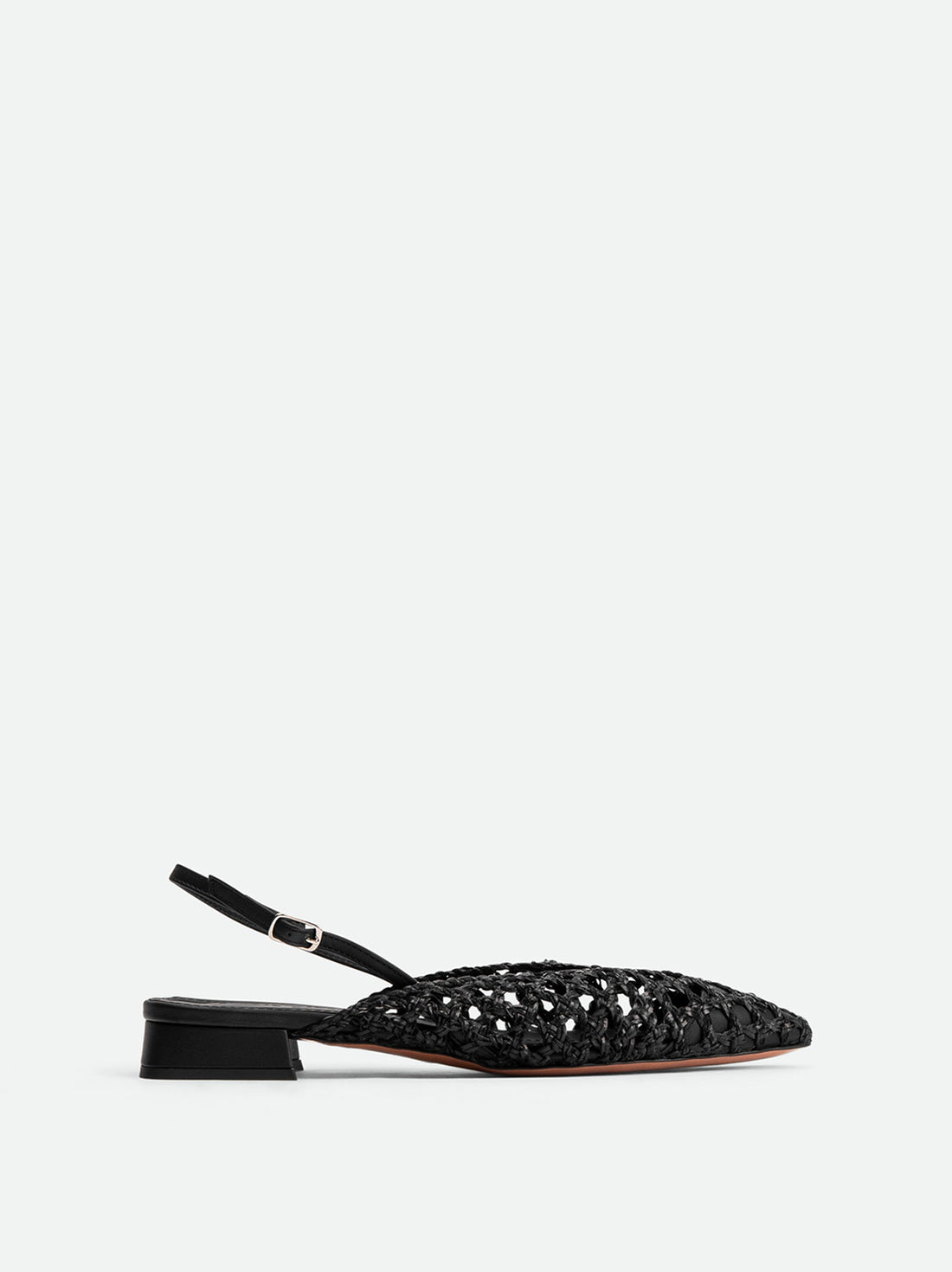 Fannie Black Vegan Hand-Woven Leather Slingback Sandals - Side View - POEVE Collection