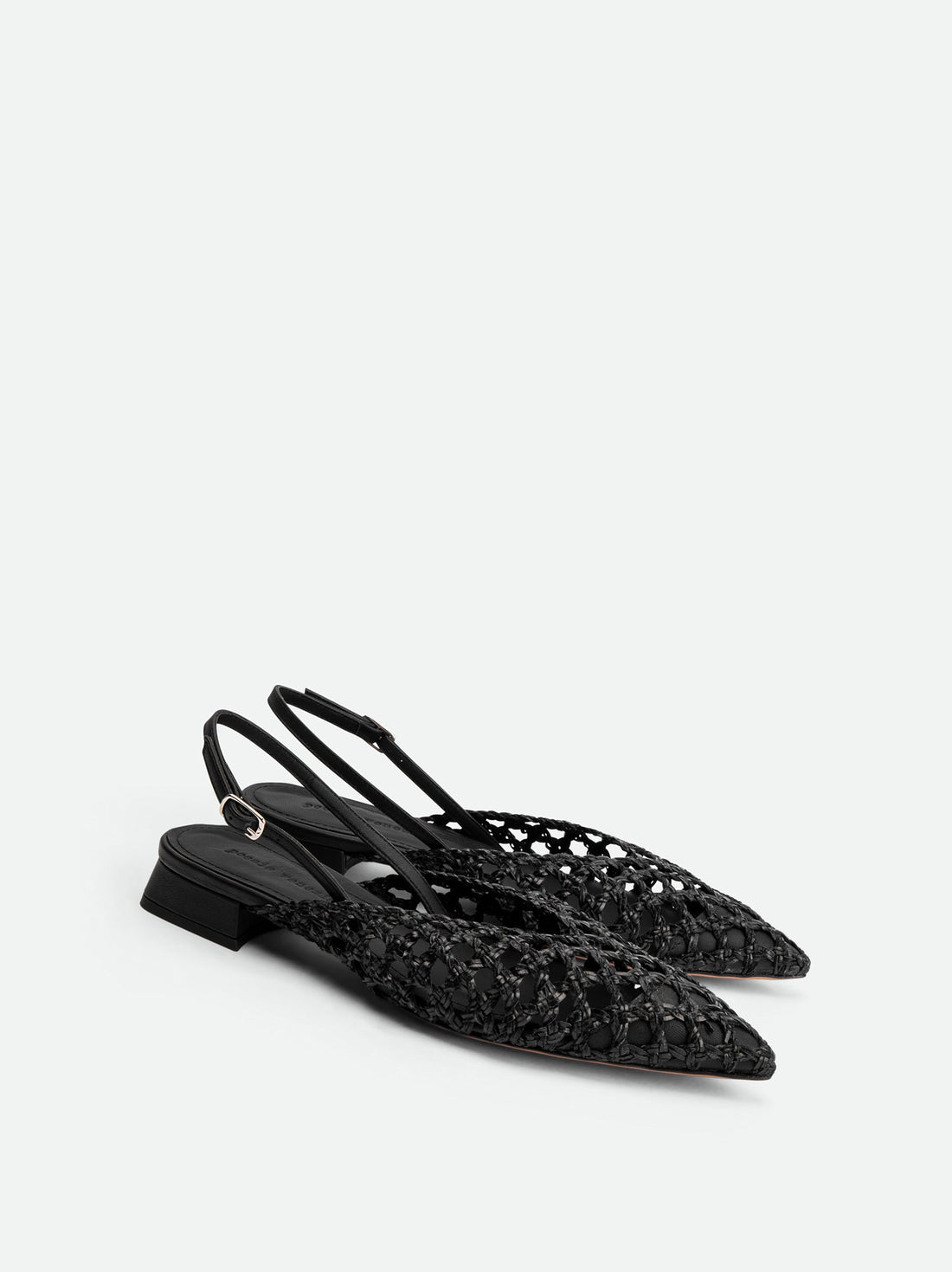 Fannie Black Vegan Hand-Woven Leather Slingback Sandals - Angled Side View - POEVE Collection