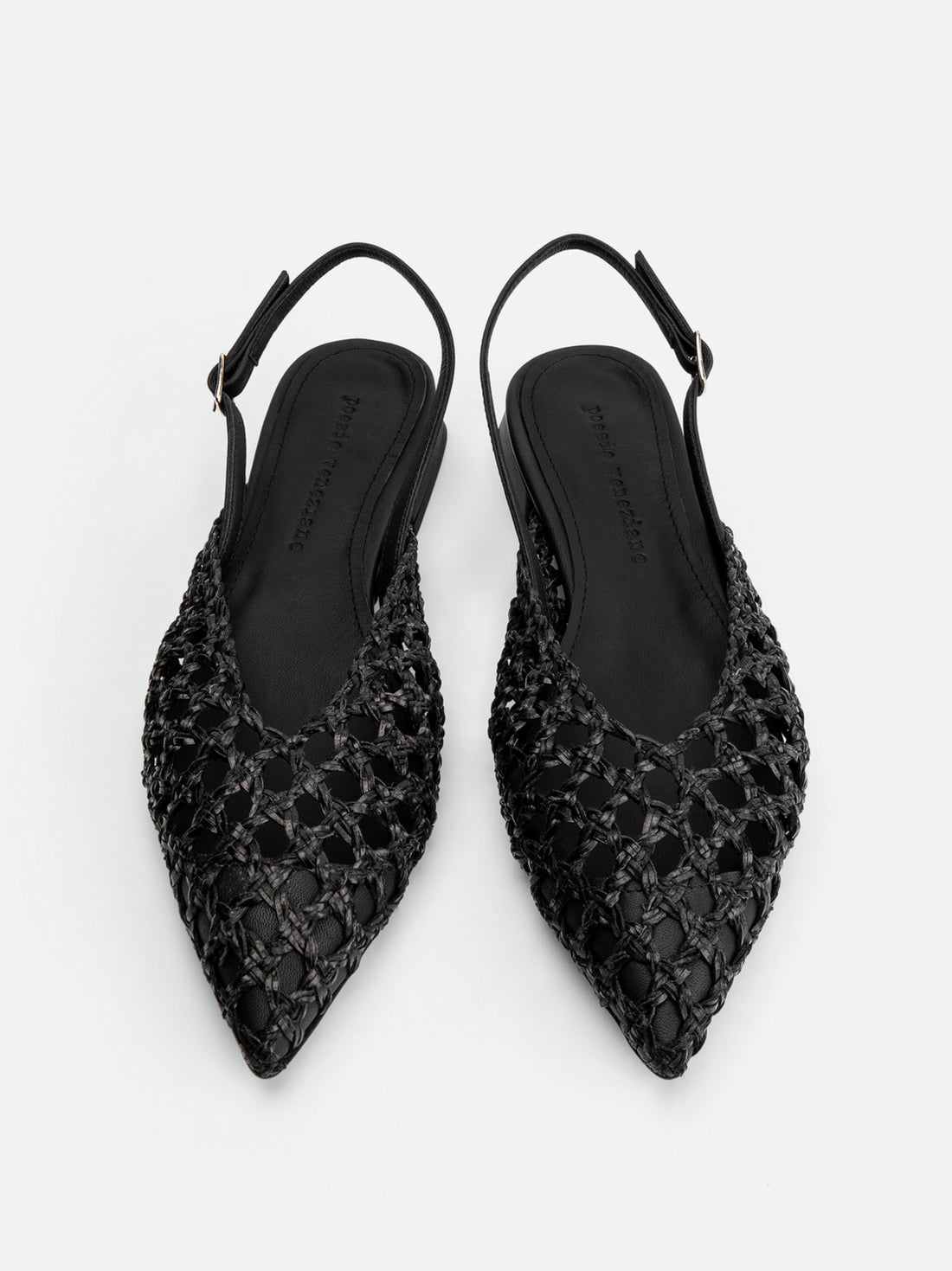 Fannie Black Vegan Hand-Woven Leather Slingback Sandals - Top View - POEVE Collection