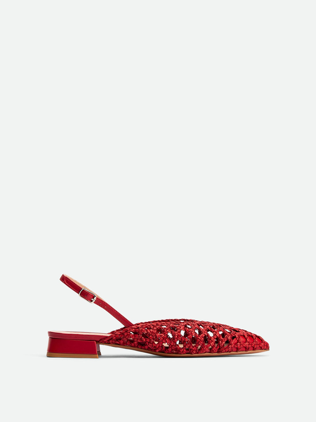 Fannie Red Vegan Hand-Woven Leather Slingback Sandals - Side View - POEVE Collection