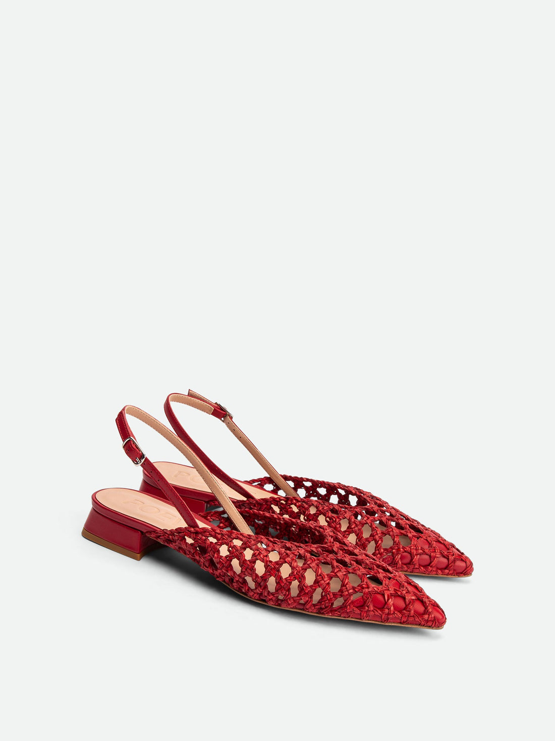 Fannie Red Vegan Hand-Woven Leather Slingback Sandals - Angled Side View - POEVE Collection