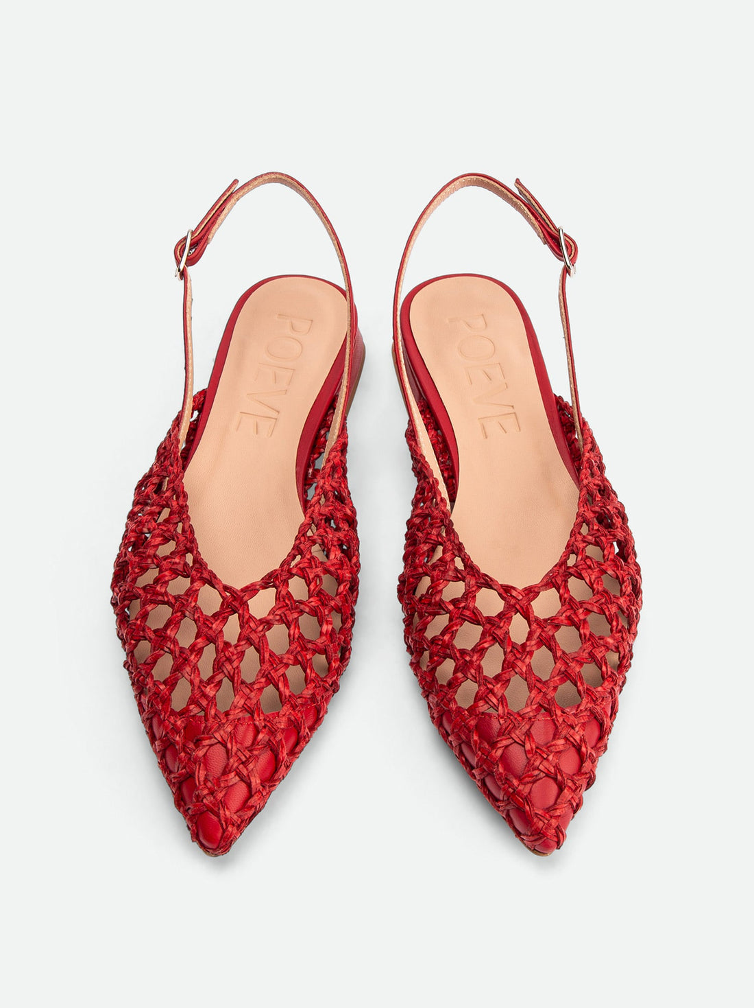 Fannie Red Vegan Hand-Woven Leather Slingback Sandals - Top View - POEVE Collection
