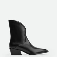 Black Italian Leather Cowboy Boots – Side View – POEVE Collection