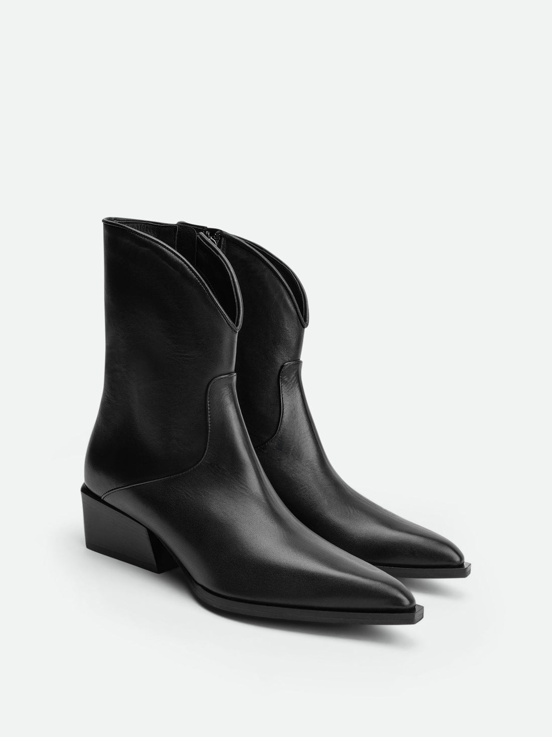 Black Italian Leather Cowboy Boots – Angled View – POEVE Collection