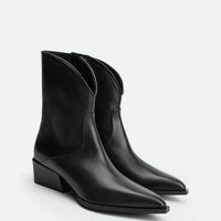 Black Italian Leather Cowboy Boots – Angled View – POEVE Collection