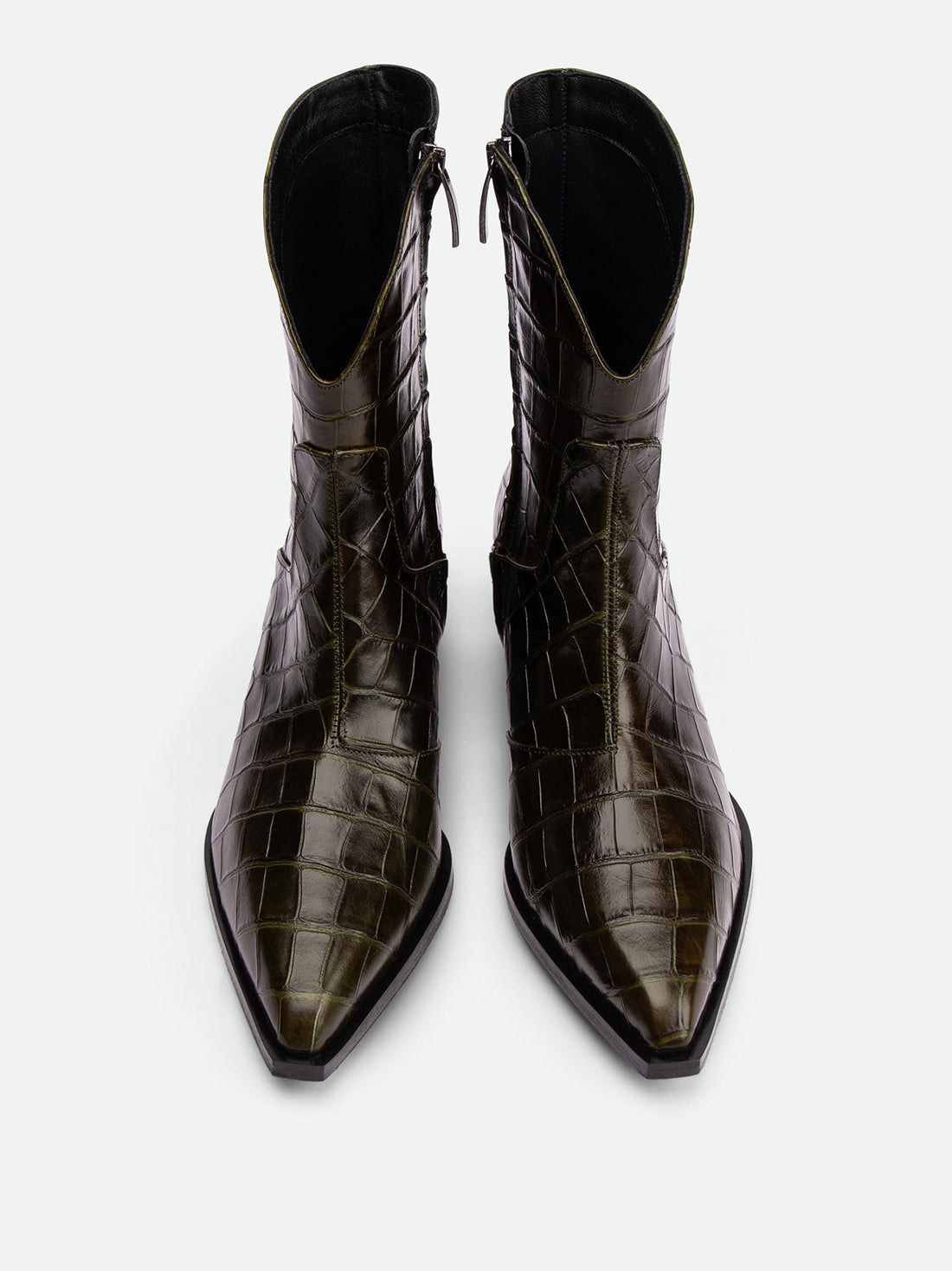 Dallas Dark Green Croc-Embossed Leather Ankle Boots – Top View – POEVE Collection
