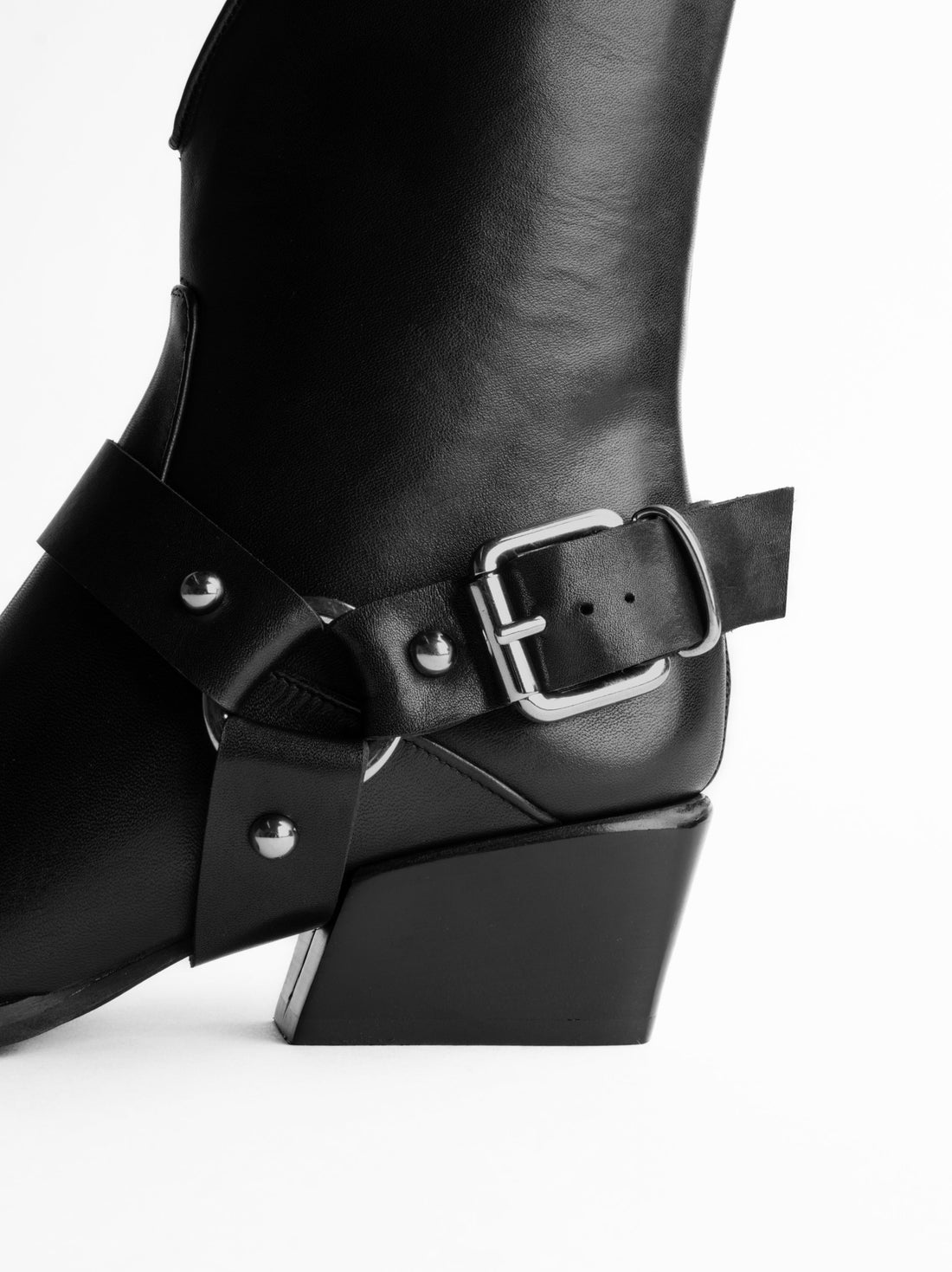 Black Italian Leather Cowboy Boots – Back View with Detail – POEVE Collection
