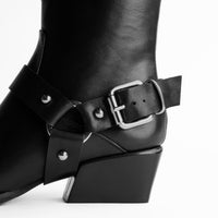Black Italian Leather Cowboy Boots – Back View with Detail – POEVE Collection