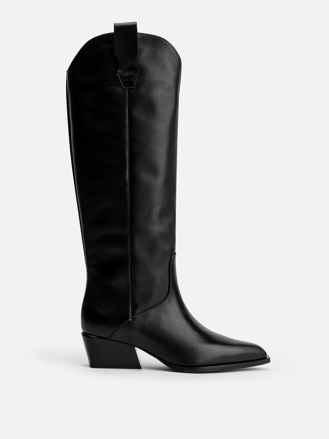 Macy Black Leather Tall Boots – Side View – POEVE Collection