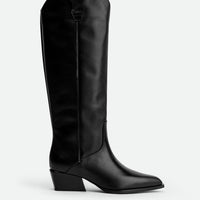 Macy Black Leather Tall Boots – Side View – POEVE Collection