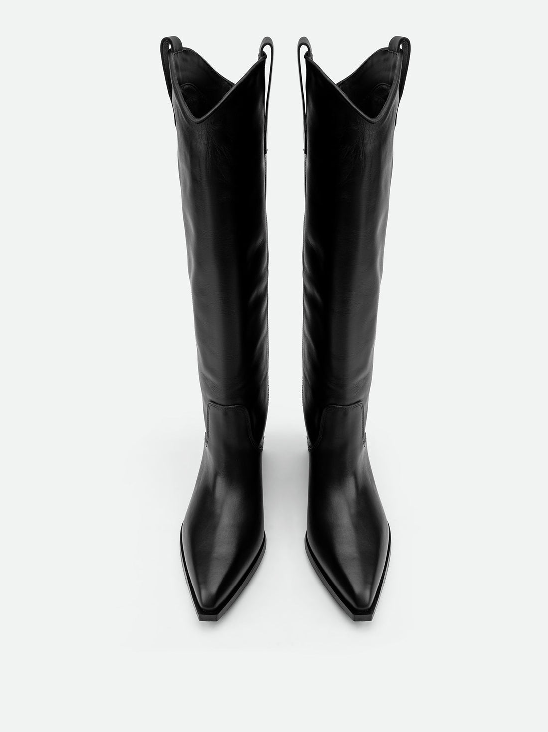 Macy Black Leather Tall Boots – Front View – POEVE Collection